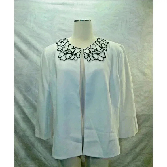 Anne Klein Blazer Floral Embroidery White Crop Open Jacket Size XL (124) - Picture 1 of 13
